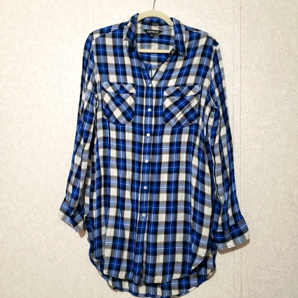Express Blue Plaid Button-Up Shirt...size:M
